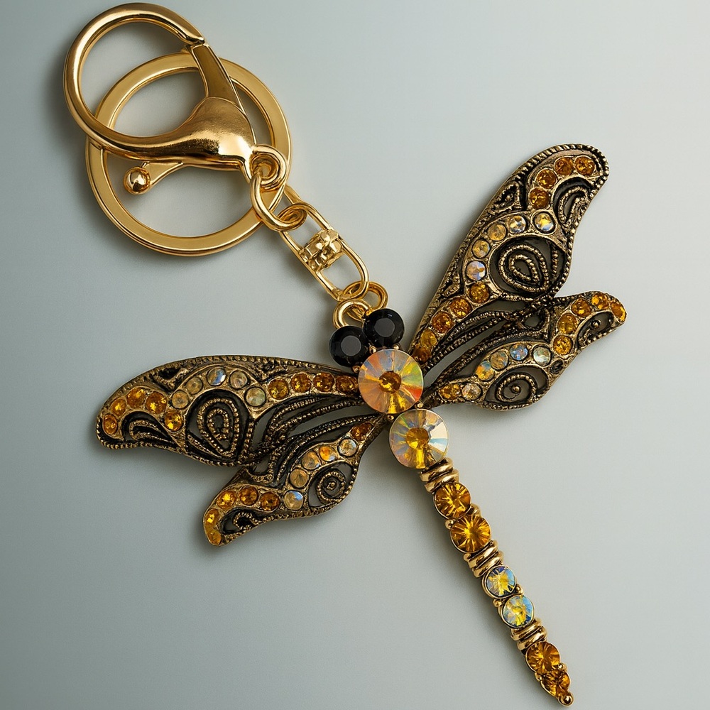 Gold and Black Dragonfly Keychain